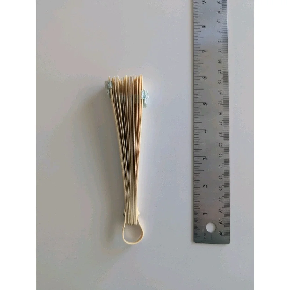 VTG Ivory Celluloid Plastic Fan with Blue Ribbon Accent Vintage 1920s or 30s